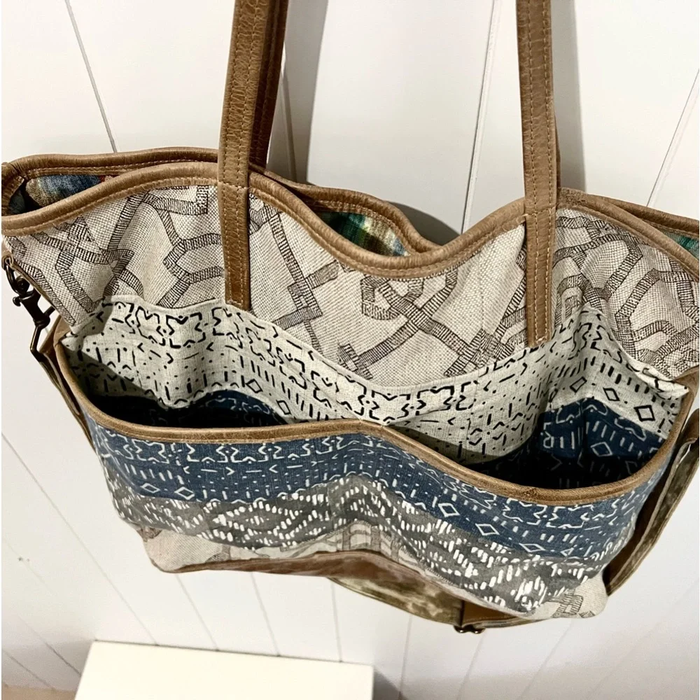 Southwestern Print Canvas Leather Diaper Bag Baby Bag